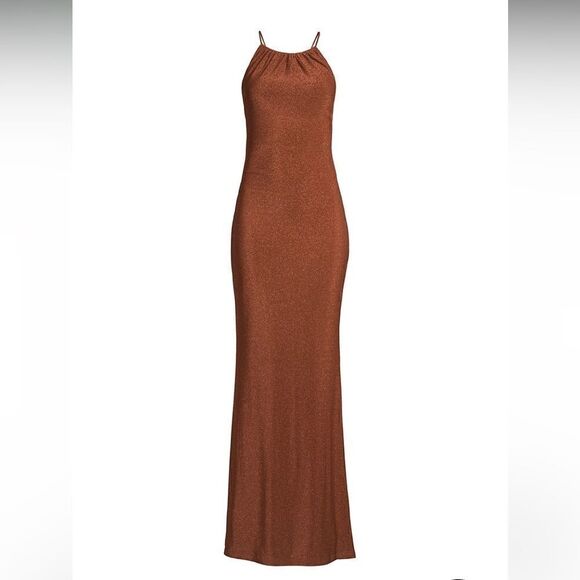 Misha Queenie Shimmer Halter Dress size Large Brown - Picture 4 of 13